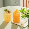 4pcs Creative Glass Cups Coffee Mug Clear Drinking Glasses Ribbed Glassware Cups With Straws Set Cocktail Fruit Glass Drinkware