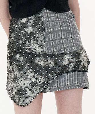 Ader Worldly Frill Skirt [Tie-Dye Check]