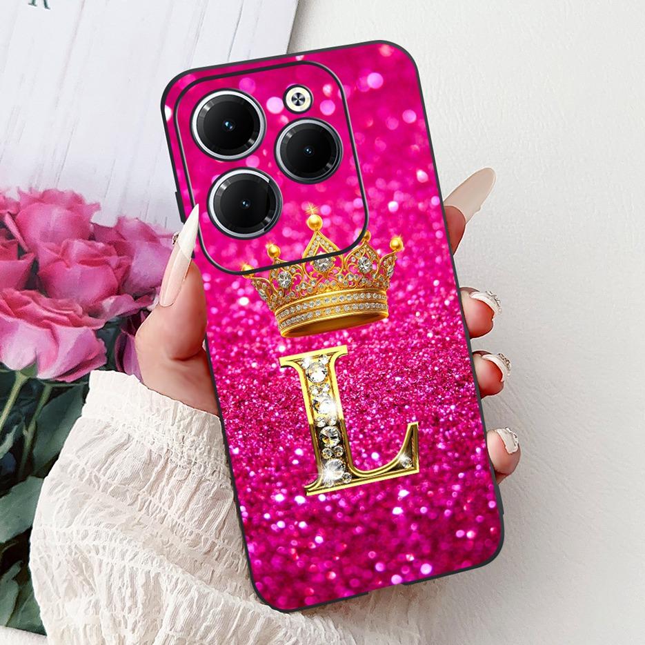 Pro pouzdro Infinix Hot 40 Pro X6837 Luxusní kryt s písmeny a korunkou Měkké silikonové pouzdro na telefon Pro Infinix Hot 40i Hot40 Pro Hot40i