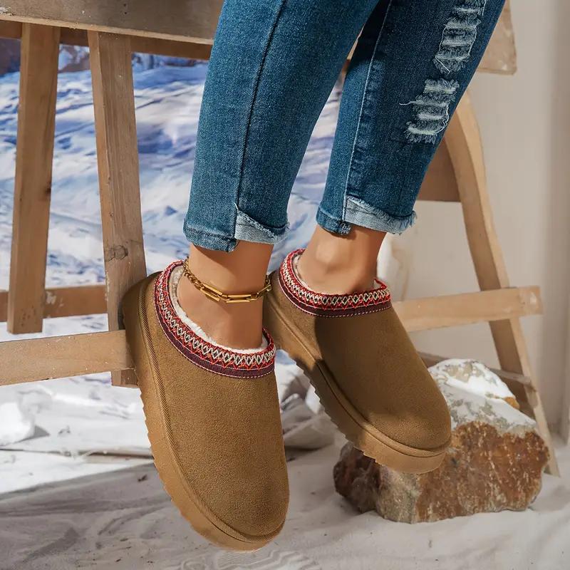 Damen Slipper Winter Hausschuhe mit ethnischer geflochtener Jute Sohle - Dick gepolsterte Indoor Hausschuhe für Heimkomfort, Indoor Hausschuhe
