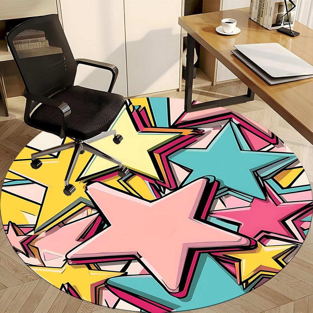 1pc Stars Celebration Office Round Area Rug, Indoor Mat Suitable ForOffice, Under Office Chairs Bedroom Living Room Home Decor T193