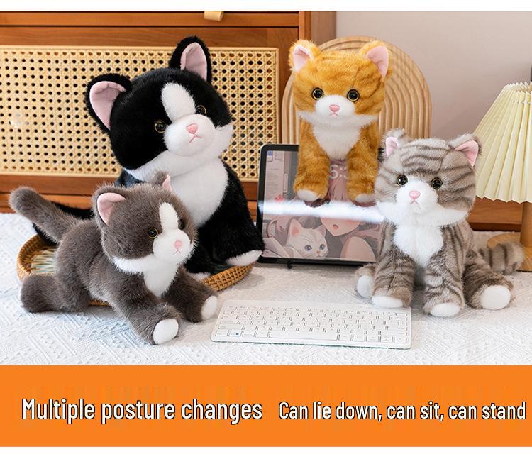 Large Cute & Realistic Sitting Kitten Plush Toy - Well-Behaved Cat Figurine for Birthdays