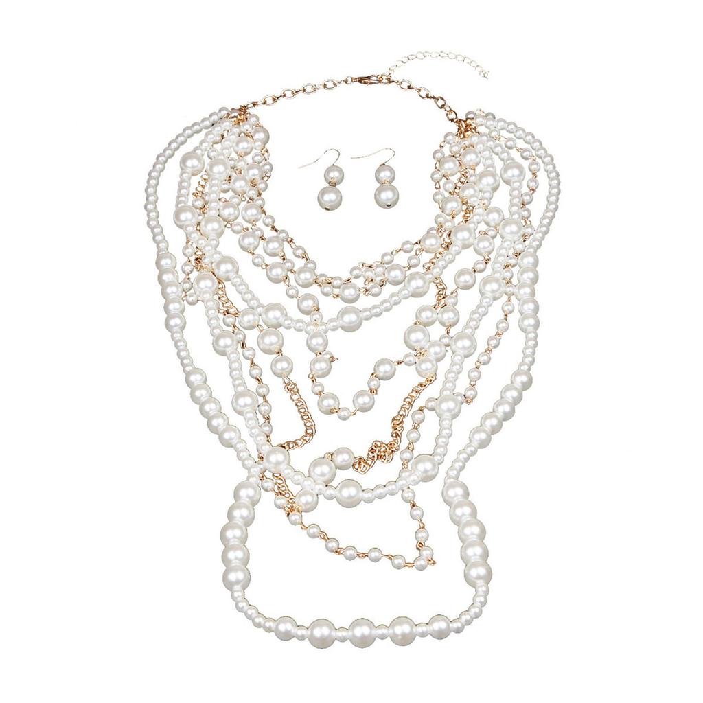 Statement Long Pearls Necklace With Earrings Set for Trendy Women Seek Unique Styles In Fashion Accessories Daily Use