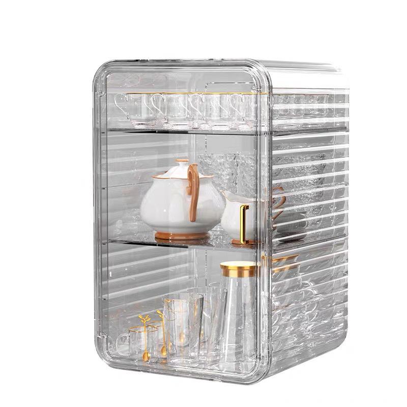 Dustproof Glass Cup Rack & Drain Box for Tea, Coffee, and Water Cups