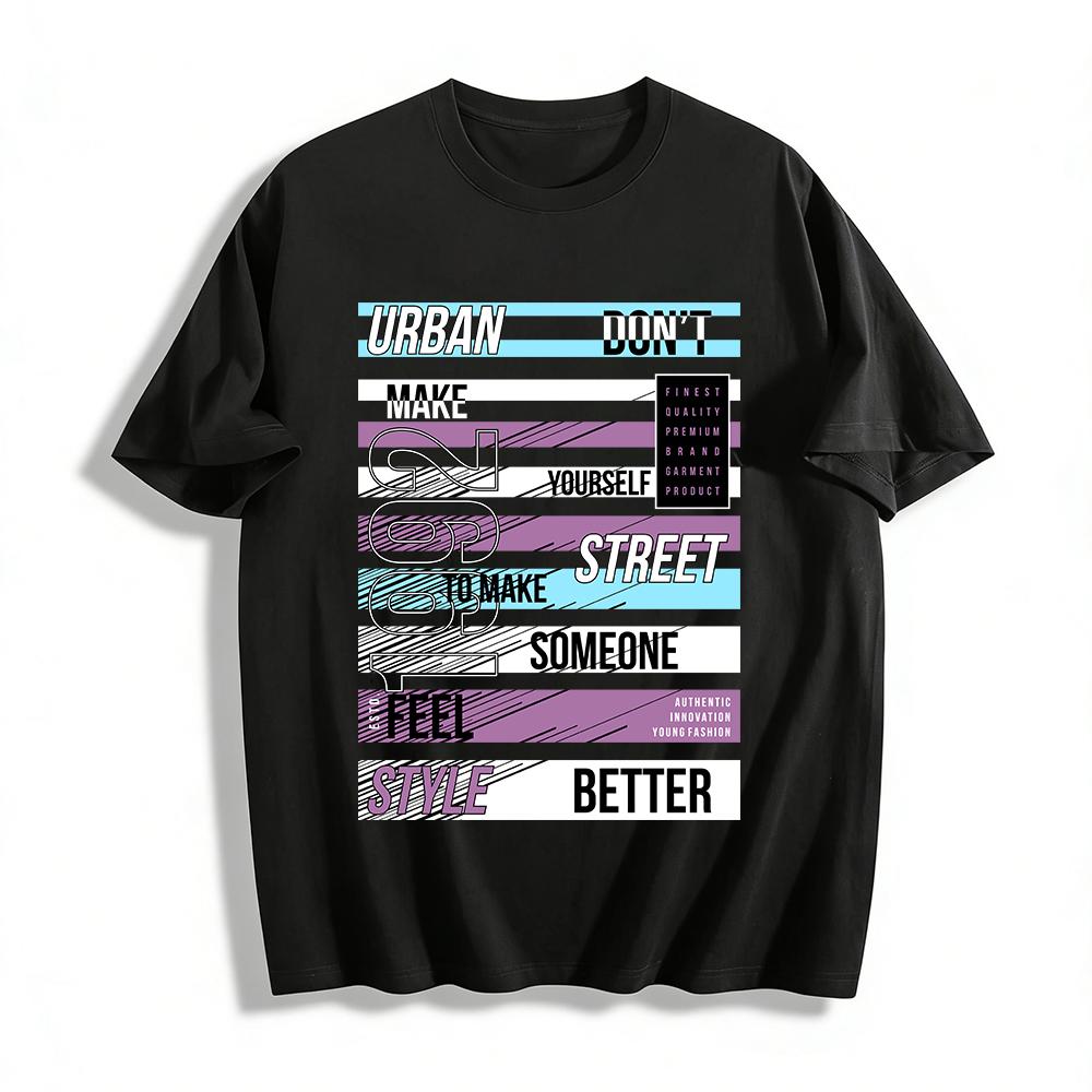 Urban Street Slogan Print Tee Unisex Casual Loose Fit Top Pure cotton T-shirt XXS