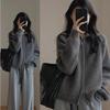Women's Pure Wool Knit Cardigan: Autumn/Winter 2025, Thickened Lapel, Zipper, Lazy Style Sweater.