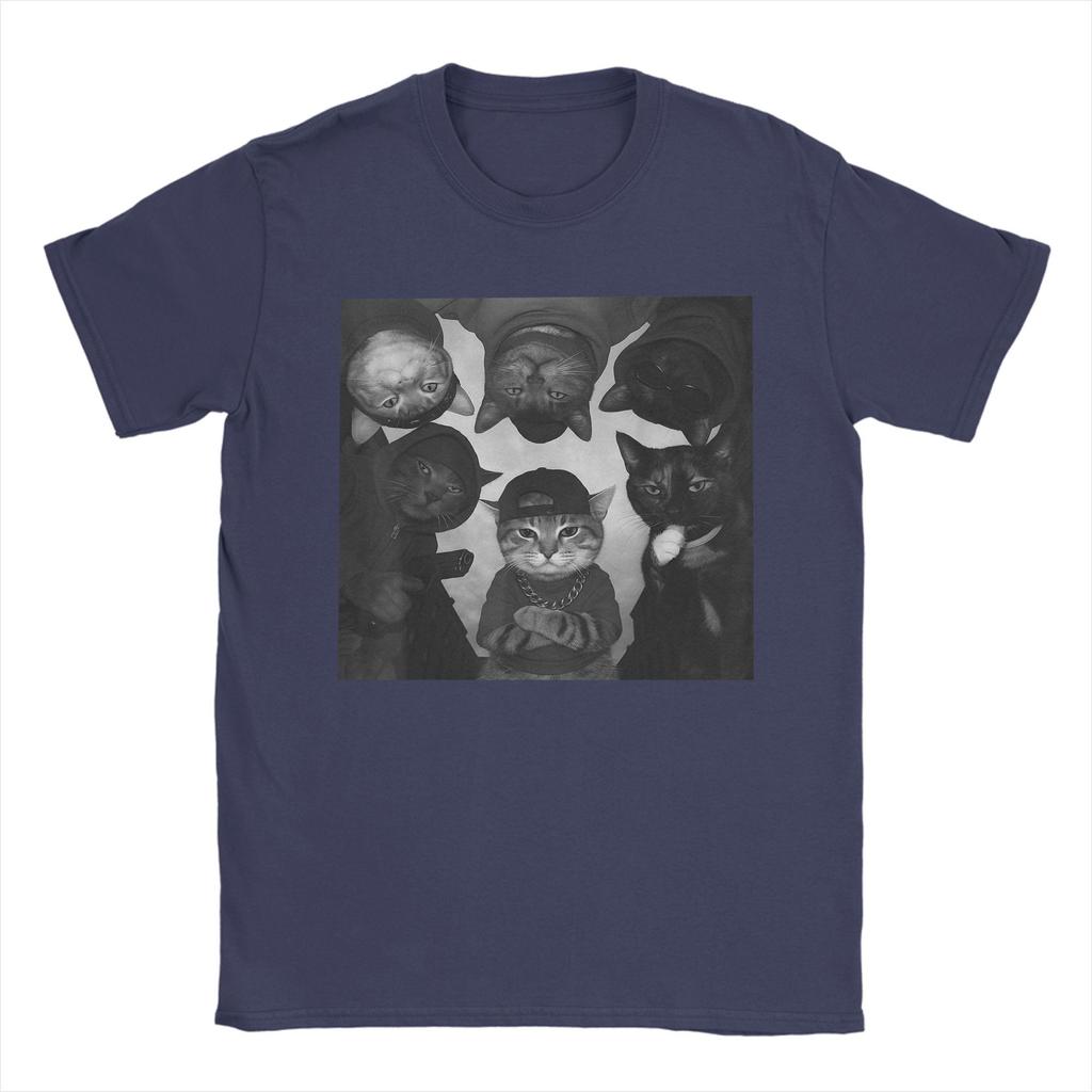 Funny Cat Meme Vintage Thug Gang T-Shirt  Harajuku T-Shirts Short Sleeve Y2K Casual Tops Summer Cotton Crewneck Oversized Tees