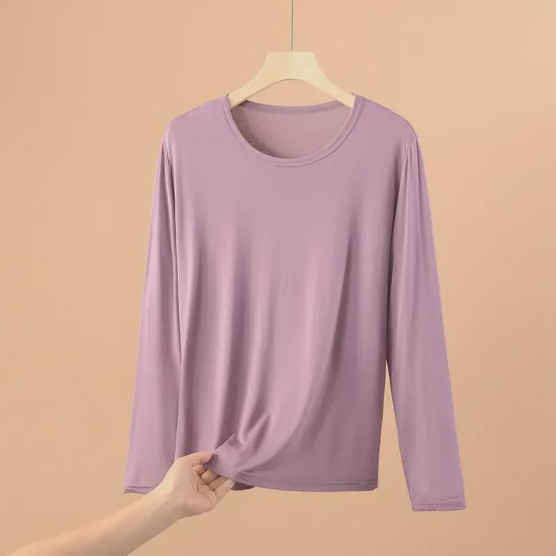 Plus Size Modal Long-Sleeve Loose Fit Round Neck T-Shirt for Women
