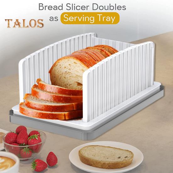 

Bread Slicer Homemade Bread Adjustable Width Bread Slicing Guide Foldable Crumb Catcher Tray Reusable Bread Cutting Tool for Bagels Cakes
