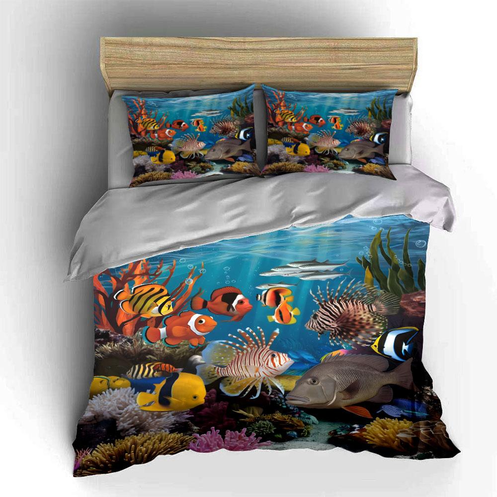 Unterwasser-Meeresleben Dekorationsset Mehrere Größen Kinder- und Schlafzimmer für Erwachsene Exquisites 3-teiliges Bettwäscheset, Geschenk