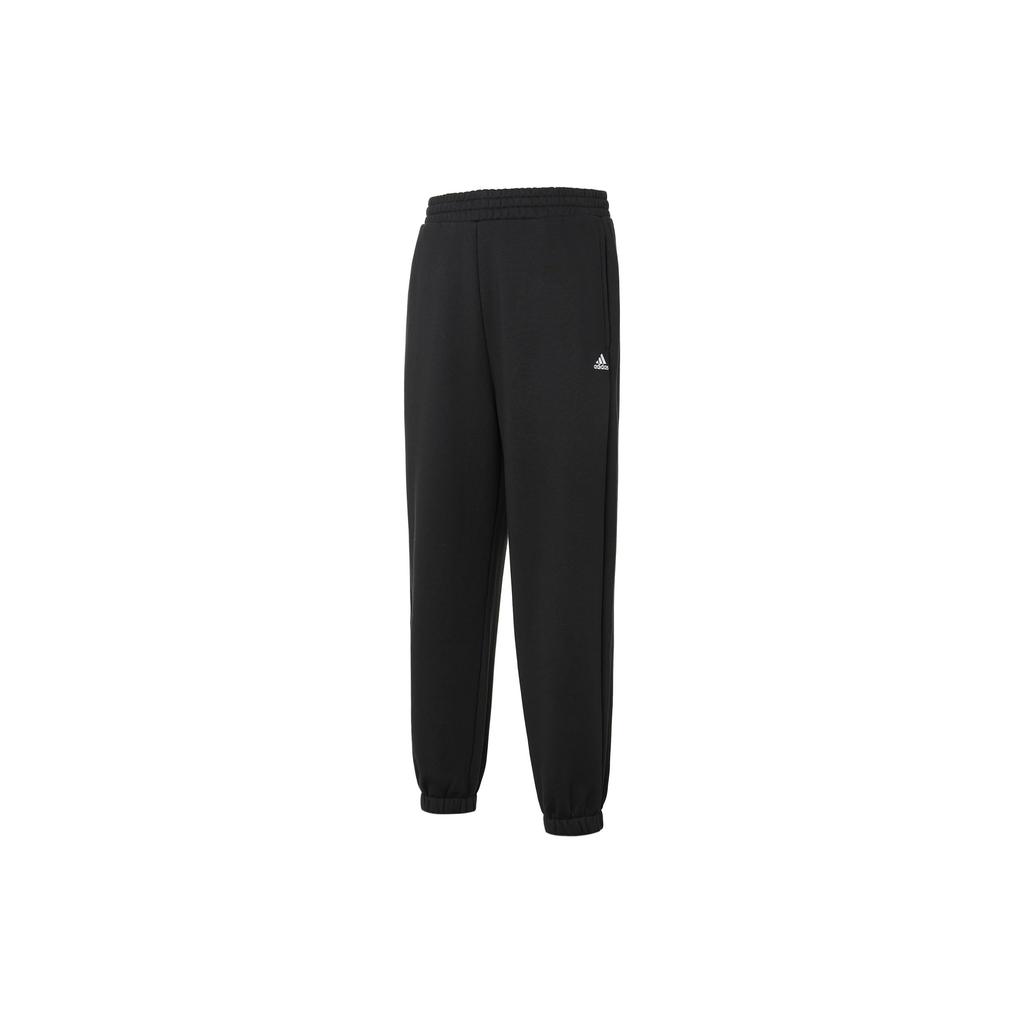 Adidas Logo Fleece Thickened Cuffed Loose Knit Sports Pants Unisex Pants Black IV7603