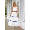 Summer Women's Lace Collage Sleeveless Short Vest Skirt High Waist Long Dress Set