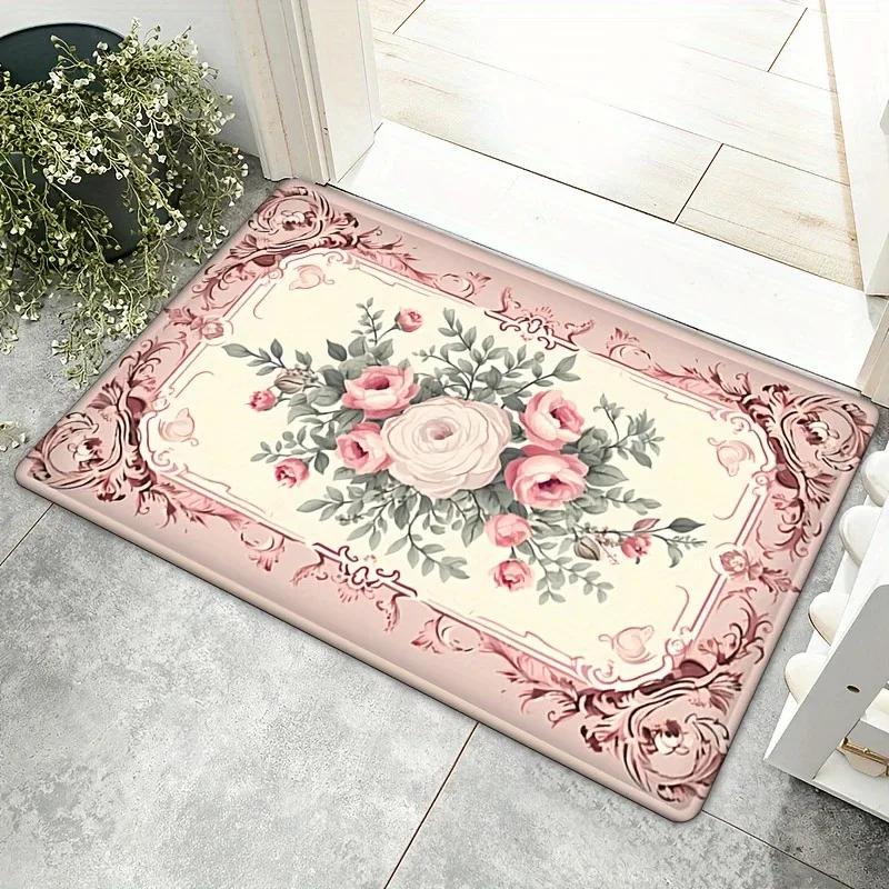Golden Red Rose Print Home Decor Carpet Washable Floor Mat for Living Room Bedroom Kitchen Non Slip Sofa Coffee Table Area Rug