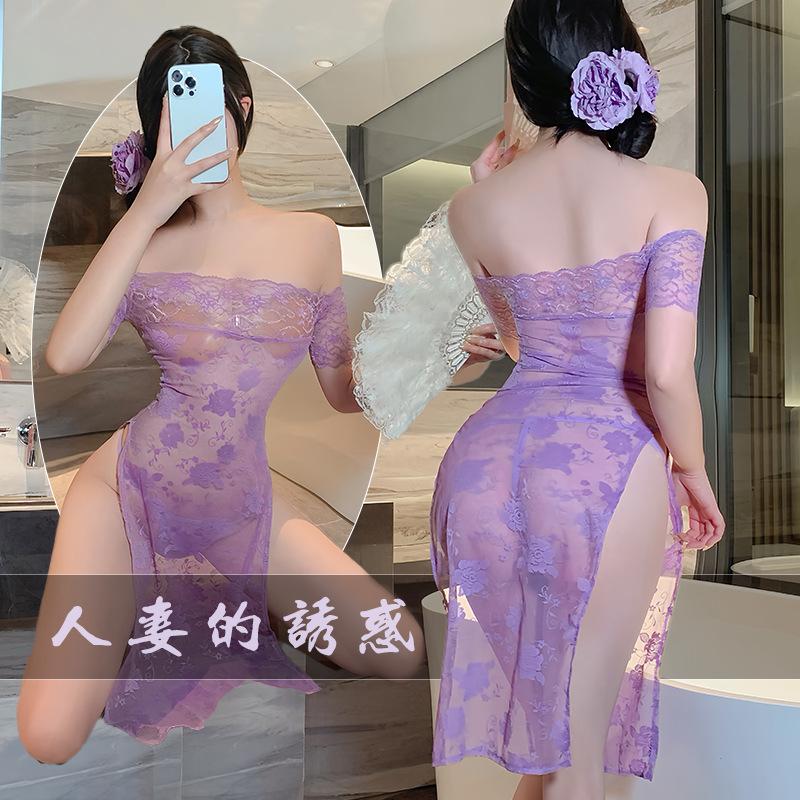 Sex underwear lace long dress uniform purple dress pure desire qqny938