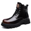 Winter Mens High Top Thermal Boots Plush Lined Snow Shoes Patent Leather Casual Non-Slip Waterproof Warm Comfortable Ankle Boots