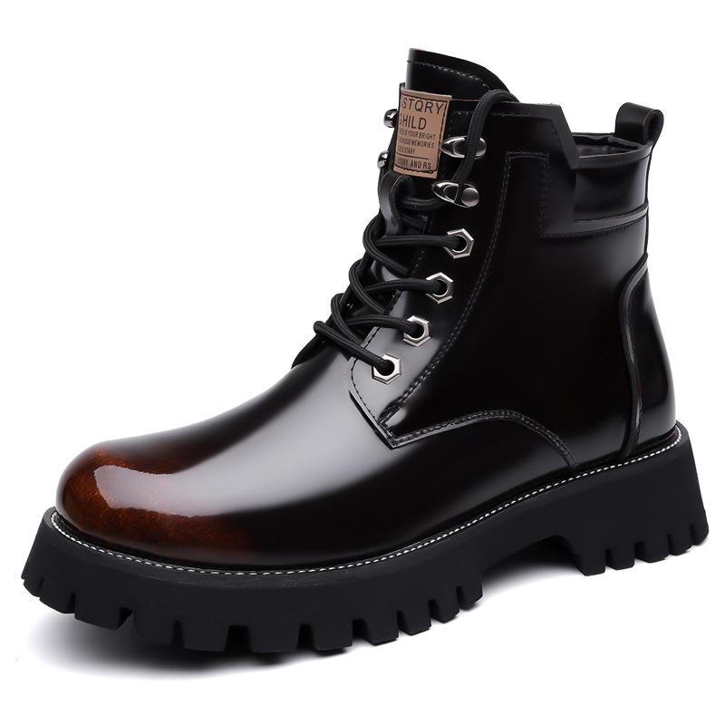 Winter Mens High Top Thermal Boots Plush Lined Snow Shoes Patent Leather Casual Non-Slip Waterproof Warm Comfortable Ankle Boots