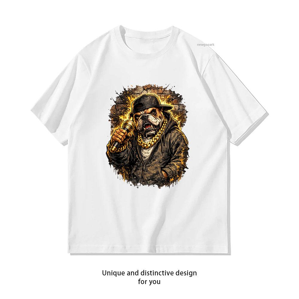 

Hip Hop Bulldog Rapper Graffiti with Microphone Urban Music tshirt woman man Casual cotton printed t shirts boyfriend 4XL