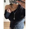 Fashion Vintage Cross Pearl Choker Necklace Stylish Y2g Sweater Chain Sexy Double Layer Twin Clavicle Chain