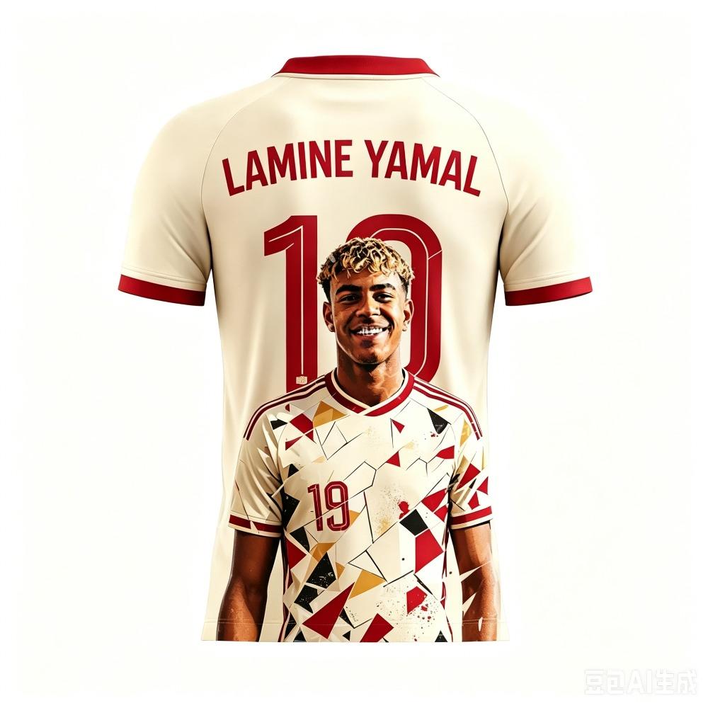 Summer Yamal Print Pattern Children's Outfit Football Jersey T-shirt Quick-drying and Breathable Suitable for Outdoor Wear