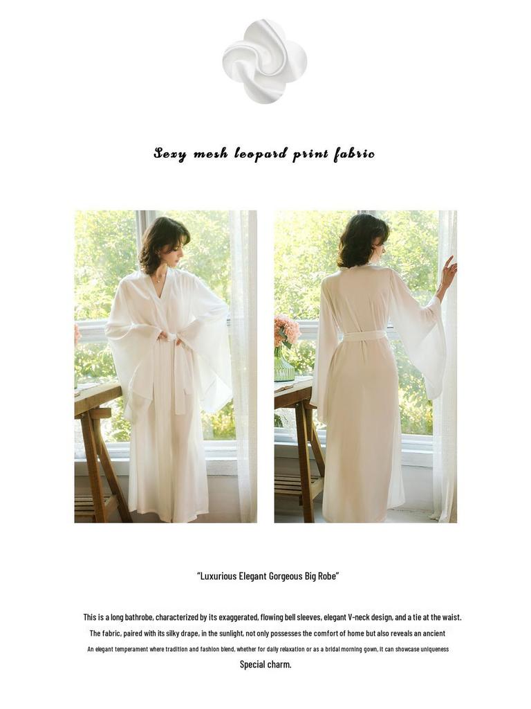 Sweet Satin Open-Front Robe: Deep V, Light Luxury, Tie-Waist, Wide Sleeves Homewear.