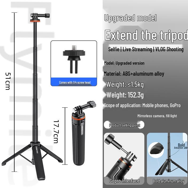 DJI-Compatible Selfie Stick Tripod Extension with Camera Bracket for Handheld Sports and Poc Devices