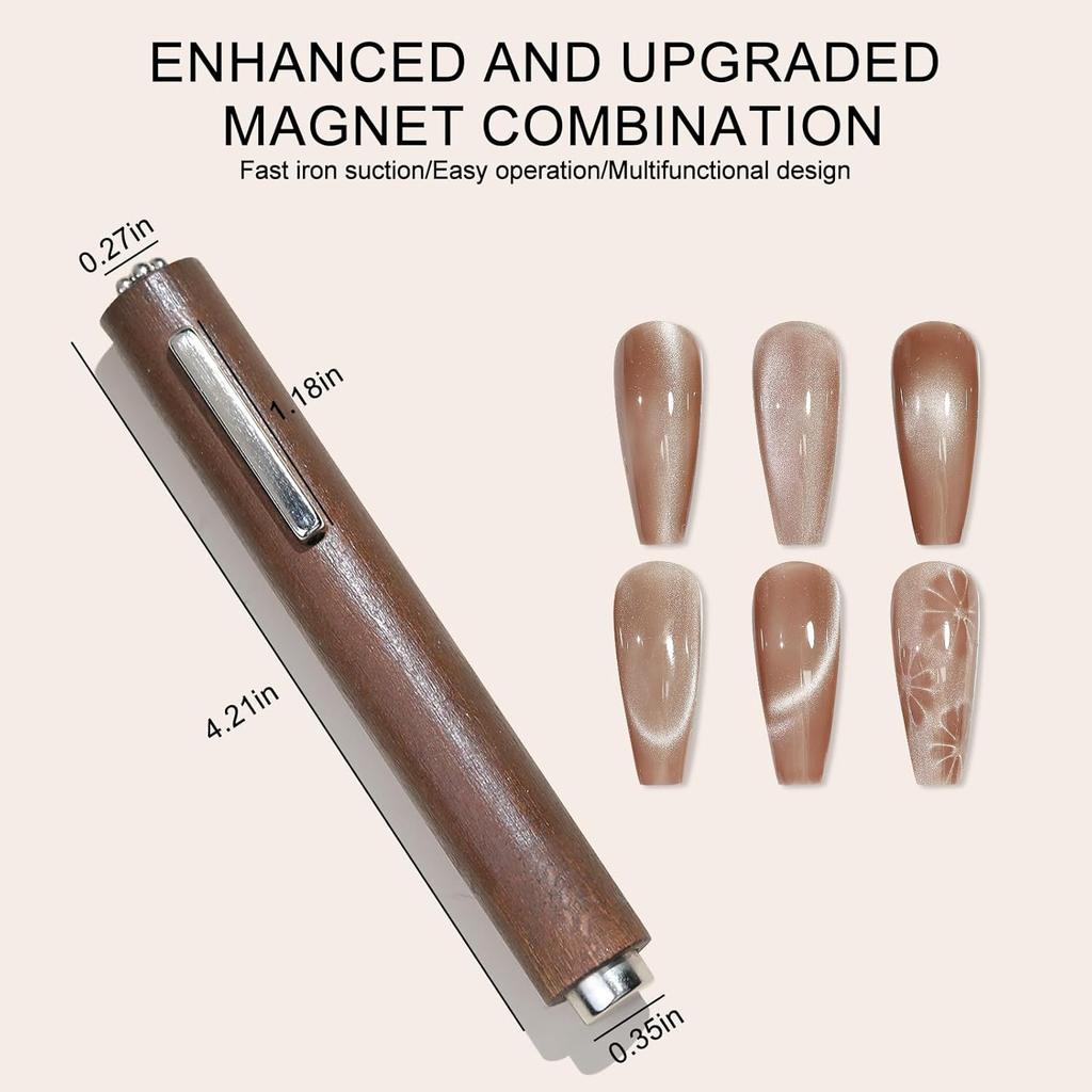 3D Cat Eye Nail Art Magnetic Stick 3 In 1 Cigar Shape Cat Eye Nail Magnet Wood Handle UV Gel Magnet Tool For Nail Art DIY Design