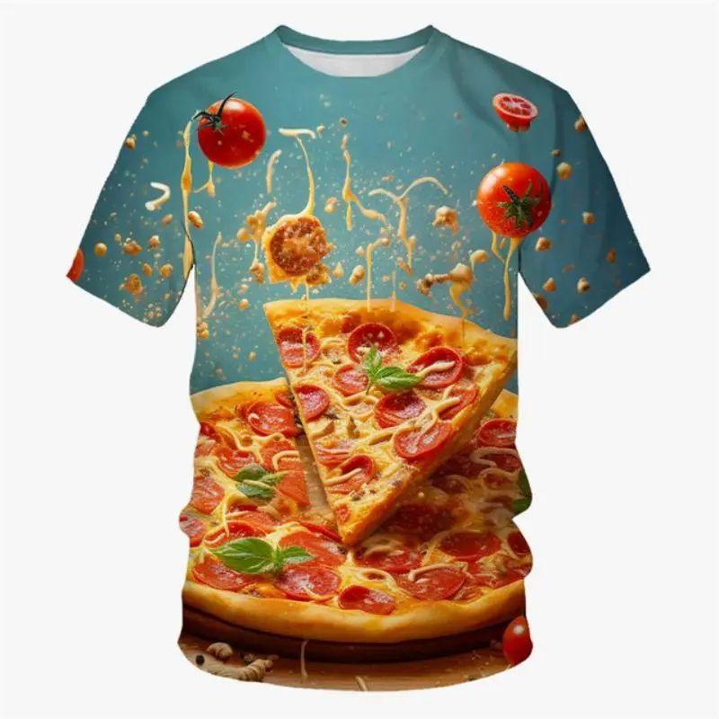 Funny Pizza Graphic T Shirts Summer Fashion Short Sleeve Men Women 3D Foods Printed T-shirts Casual Personality Loose Tops