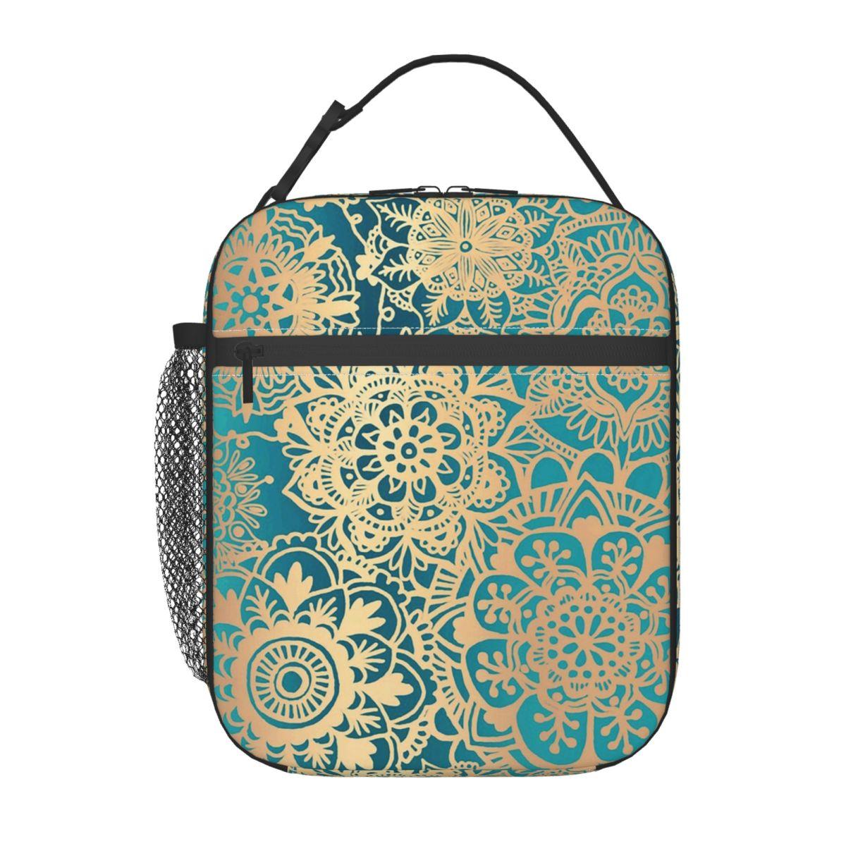 

Green Bohemian Mandala Insulated Lunch Bag for Women Children Leakproof Food Boxes Thermal Lunch Box Tote One Size