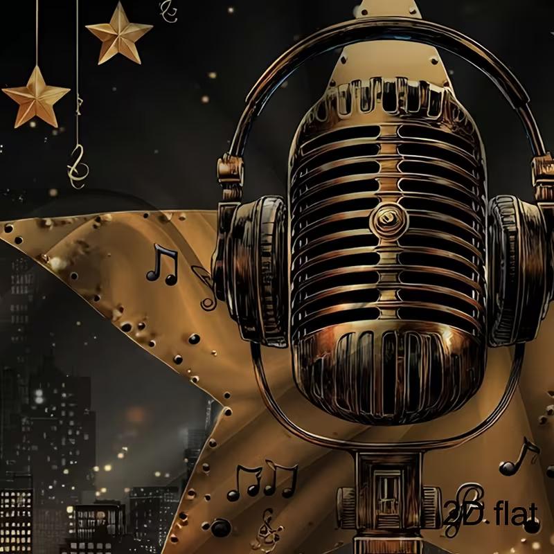 Vintage Stage Microphone Backdrop Golden Star Night City Live Party Background