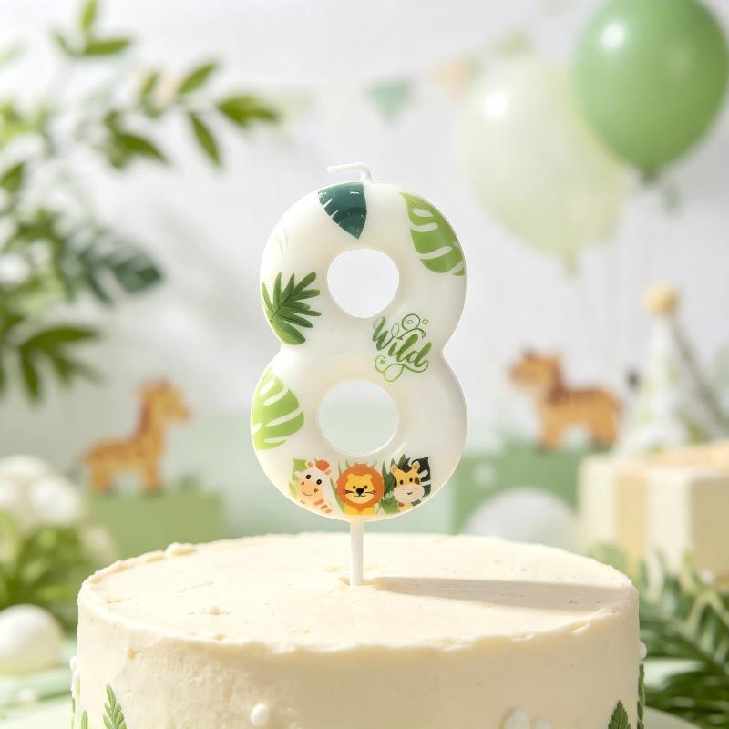 Jungle Animal Print Number Birthday Candle 0-9 Vivid Pattern Food-Safe Cake Decor for Kids Birthday Baby Shower Party Supplies