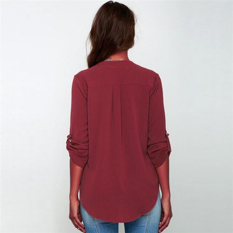 YYFS Women's Fashion Casual Spring Fall Solid Color Print Long Sleeve V-Neck Blouses & Shirts