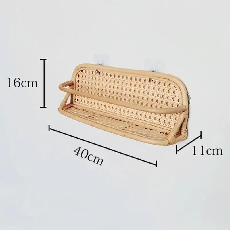 1pc Handmade Rattan Wall Mount Rack Minimalist Hanging Shelves Kitchen Spice Holder Essential Storage & Organization Rack Home