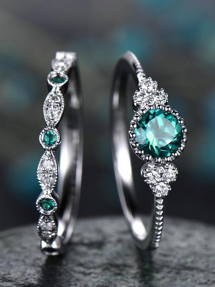 925 Sterling Silver Ring Set with Emerald Zircon Crystals for Women Engagement Wedding Glamour Luxury Quality Fine Jewelry Gifts