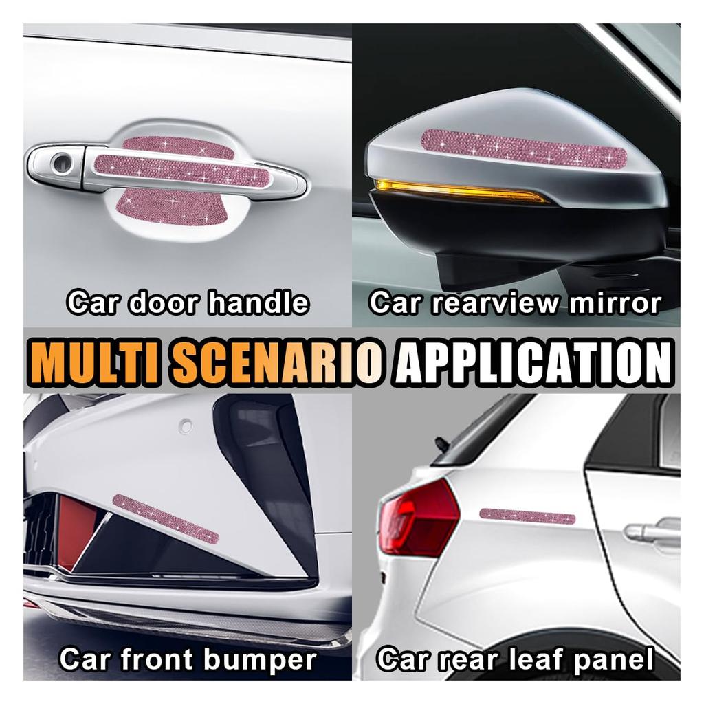 Bling Car Door Handle Protector - Scratch Resistant Sticker, Universal Protective Cover, Shiny Rhinestone Car Decoration Accessories for Women (Pink)