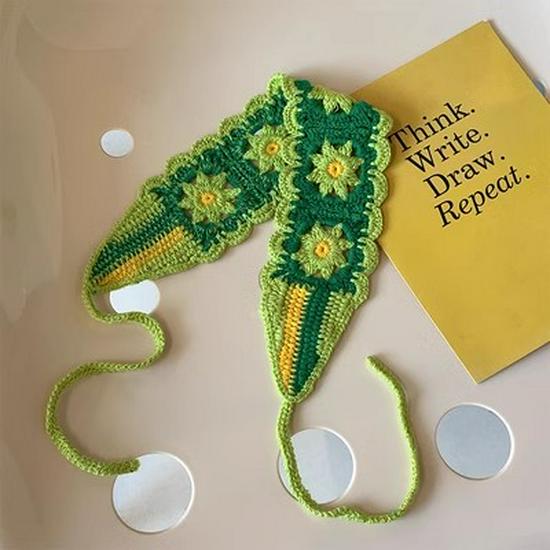 Charming Handmade Wool Knit Headscarf for Women - Floral Pastoral Style Headband