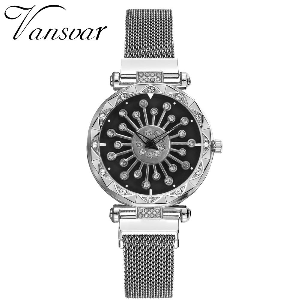 

Женские кварцевые часы с магнитной пряжкой из нержавеющей стали и внутренним вращением One Size серебряный