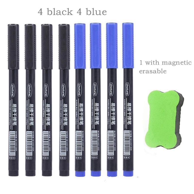 8 buc Marker Whiteboard Șters 0.5mm Vârf Fin Cerneală Neagră/Albastră/Roșie Marker Tablă Școală Birou Artă Scris Papetărie