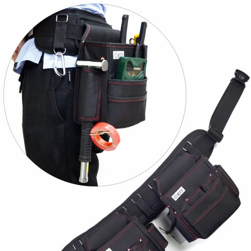 YOTENKA Electrician's Waist Bag, Nail Bag, Tool Holder, Three-Tier, Standard, Heavy-Duty, with Tape Hooks