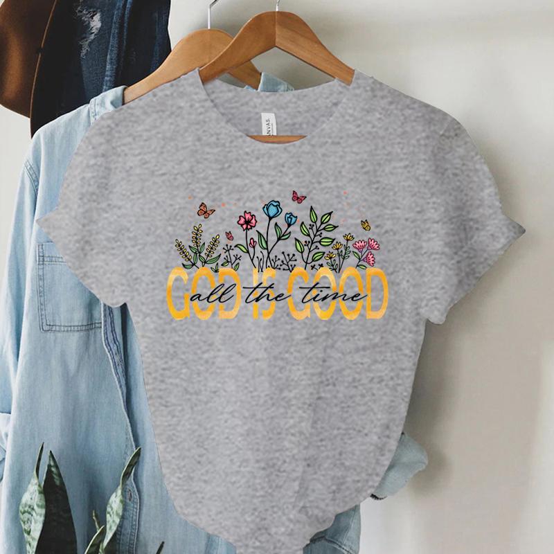 God Is Good All The Time Graphic T Shirt Women Vintage Boho Religious Christian TShirts Retro Aesthetic Jesus Tshirts Faith Top