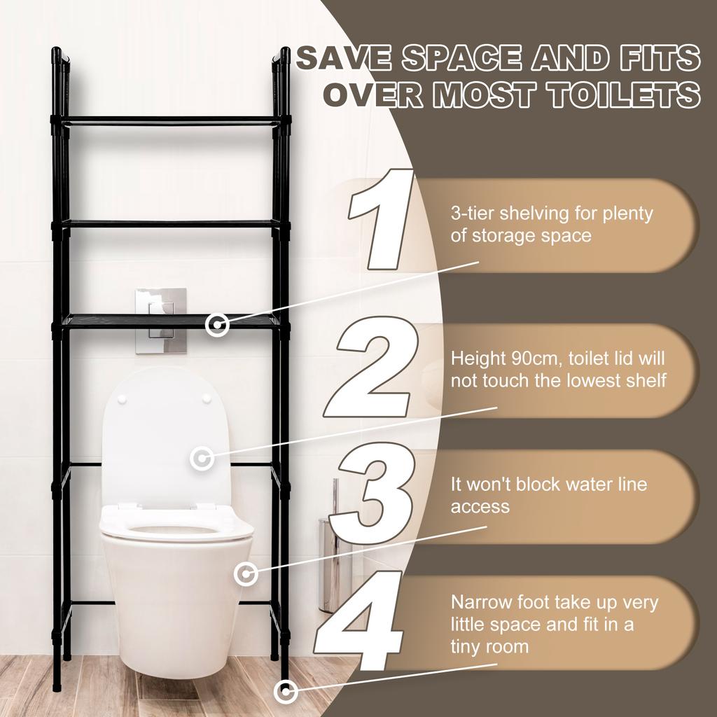 3 Tiers Over The Toilet Storage Metal Bathroom Shelves Space Saver Freestanding Above Over Toilet Storage Organizer for Bathroom