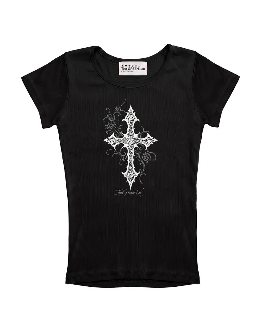 THE GREEN LAB Cross Boat Neck Slim Short Sleeve Tee [Black]