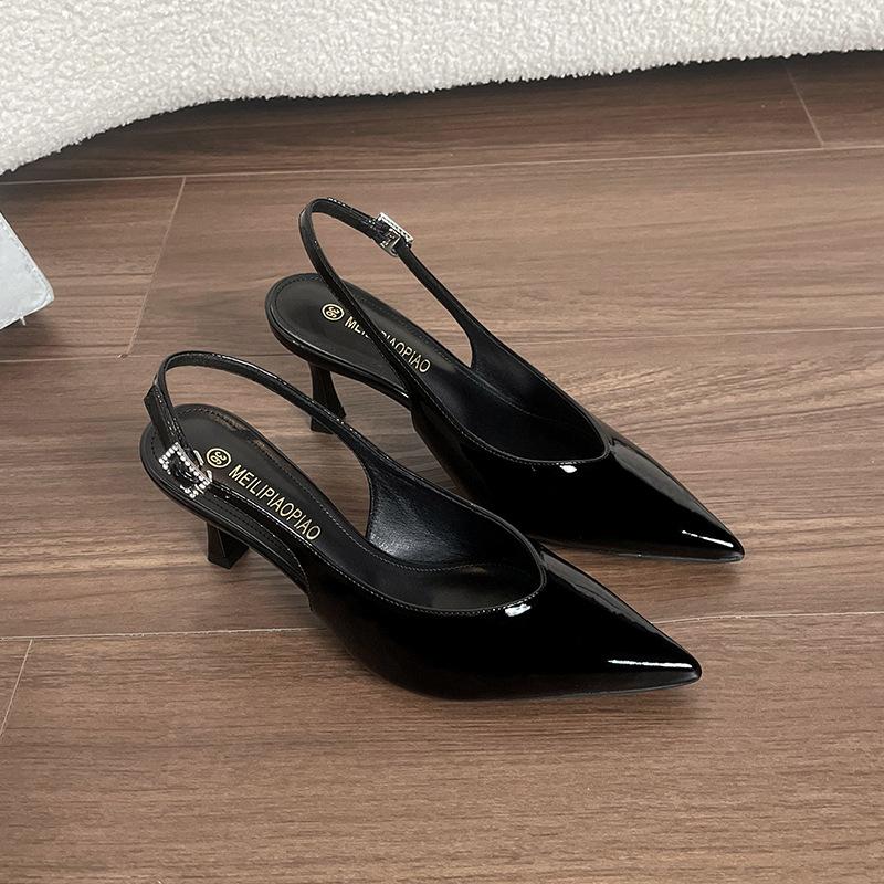 Rindslederversion, nackter Taschenkopf, leere Sandalen für Damen-Frühlingsmodelle 2025, koreanische Version, dünner Absatz, spitze Zehenpartie, Vier-Jahreszeiten-High-Heel-Einzel