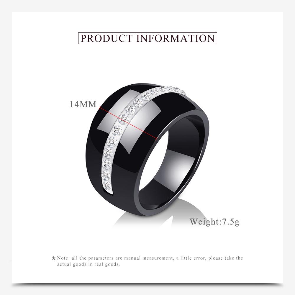 European & American 14MM Large Black & White Diamond-Set Ceramic Couple Rings - Elegant & Fashionable.