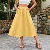 Damen High Waist A-Linien Midi-Rock mit elastischem Bund und Seitentaschen, lässiger lockerer Schnitt, fließender Rock für den Alltag