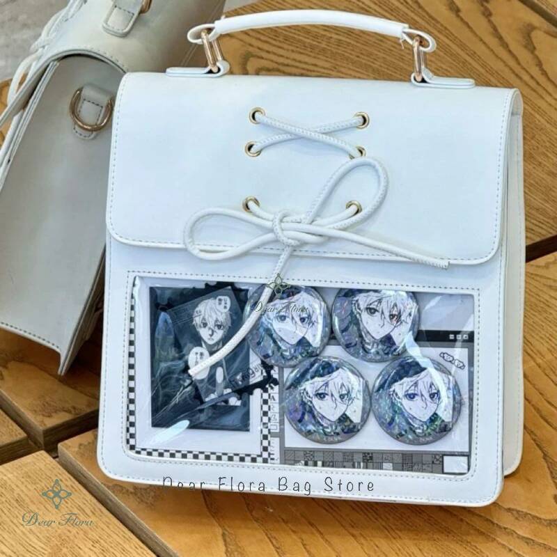 

New Y2K Cute Ita Backpack Lolita Girl Transparent DIY Display Crossbody Bag Mini Handbag Bow Knapsack Sweet Fashion Shoulder Bag 23X22X7cm білий