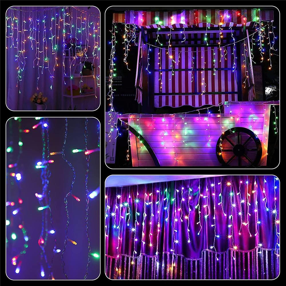 Solar Ice Strip Curtain Lights Waterproof String Lights 8 Modes Wedding Party Indoor and Outdoor Fairytale Decoration Lights