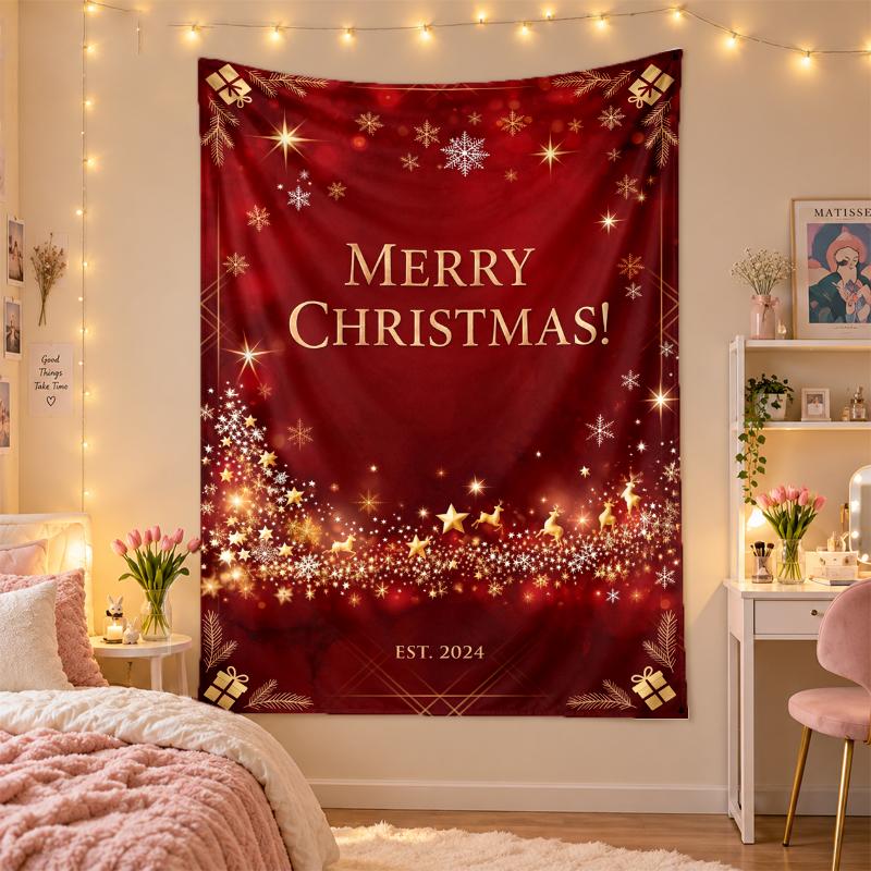 Yatak Odası Oturma Odası Duvar Dekorasyonu İçin Noel Baskılı Duvar Halısı Tatil Hediyesi