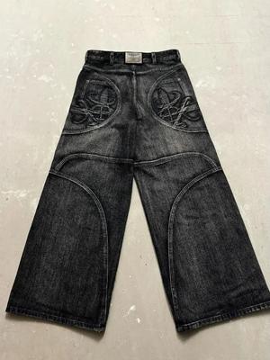 Streetwear Washed Retro Baggy Jeans Goth Hip-hop Personality Harajuku Trendy Black Straight Pant Y2K Wide Leg Pants Unisex