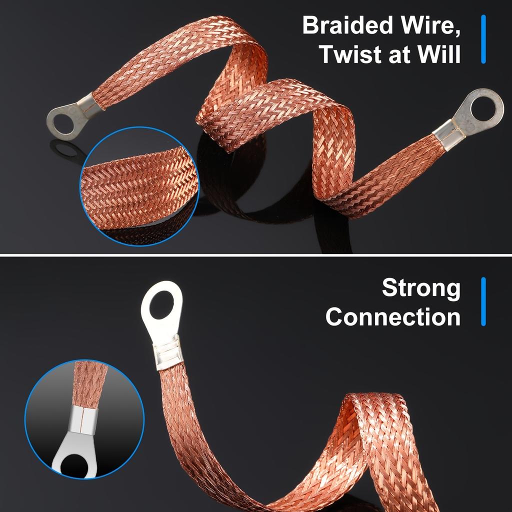 Universelle Kfz-Massebänder 101520 Zoll Motor-Masseband-Kit mit Ringklemmen, verzinnte Kupfer-Motor-Massekabelbänder für die meisten Autos