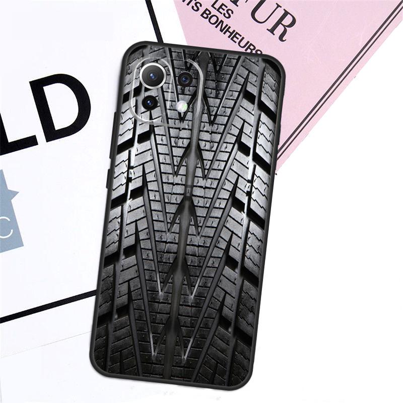 Black Tire Tyre Tread Texture Case For Xiaomi 15T Pro 14T 13T 17 Pro Max 14 15 Ultra POCO X7 X5 X6 F5 F6 F7 F8 Pro Cover